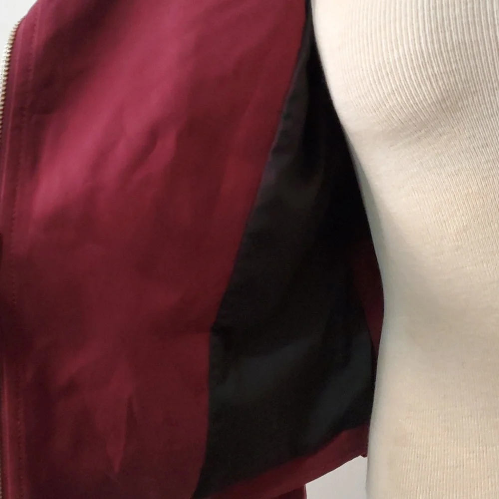 CLUB MONACO burgundy lightweight moto jacket. Size small - Picture 7 of 11